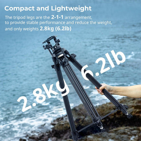 SmallRig Video Tripod AD-50 Lite, Heavy Duty Tripod with 360° Fluid Head, 62'' Aluminum Alloy Camera Tripod with QR Plate for MFT, Lift Rope, Load up to 5kg/ 11lbs - 4684